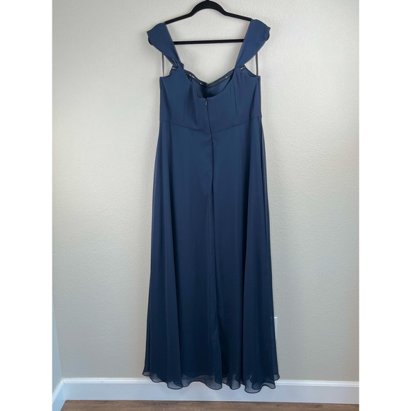 After Six Chiffon Midnight Blue Off-The-Shoulder Basque Neck Maxi Dress 4 NWOT - Picture 14 of 14